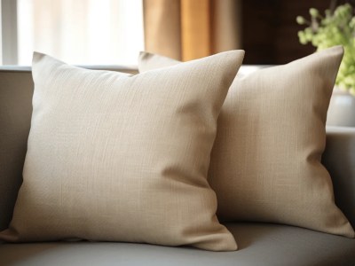 Two Pillows With The Tan Fill In The Front In Front Of A Window