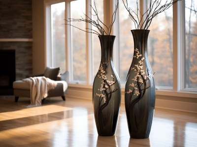 Two Tall Vases Placed In A Room