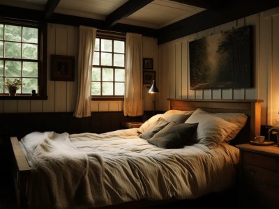 Unmade Bed In A Bedroom With Windows