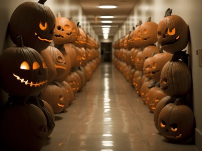 Unmarked Hallway With Numerous Pumpkins Along It