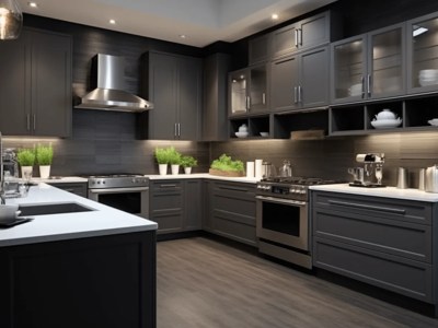 Updated Kitchen With Grey Cabinets And Stainless Steel Appliances