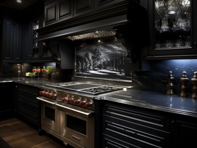 Upscale Black Kitchen With Cabinets