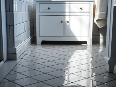 Vanity Next To A Floor That Is Tiled