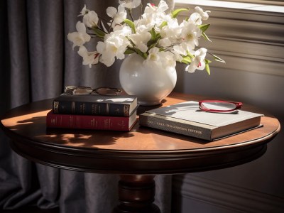 Vase With White Flowers And Books Sits On A Table