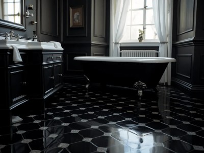 Very Black And White Black And White Bathroom With A Tub