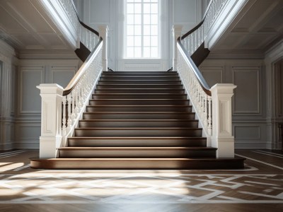 Very Long And Elegant White Staircase