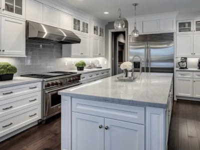 Very Nice Kitchen With White Cabinetry And Stainless Steel Appliances