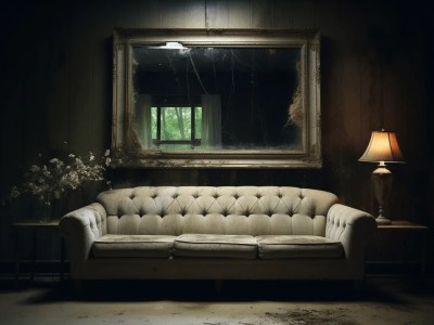 Vintage Couch Sits In Front Of A Mirror