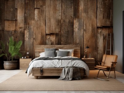 Wallpaper Made Of Old Wooden Planks In A Bedroom