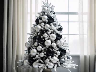 White And Black Christmas Tree With Balls Decoration