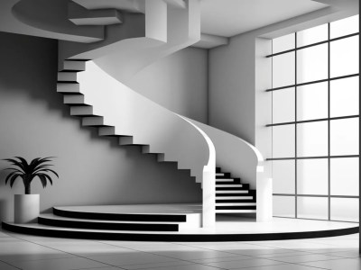 White And Black Staircase In A Room 3D Illustration Stock Photo, High Quality Photo --Ar 128:85