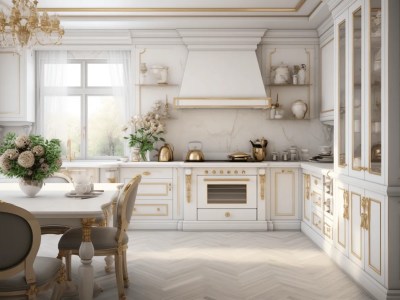 White And Gold Kitchen In A Luxury Residence