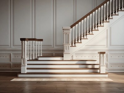 White And Wood Stairs With Wooden Railing