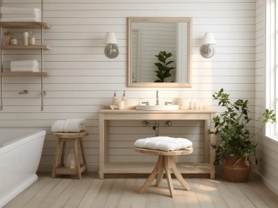 White Bathroom With Wooden Counter Tops