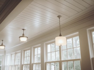 White Beams Lighting Fixtures In A Porch