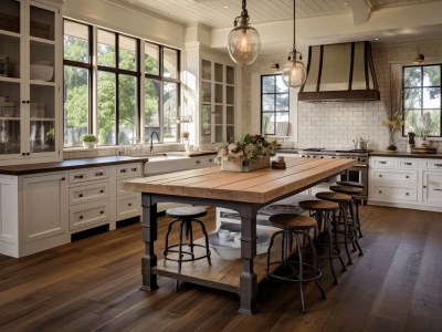 White Cabinets And Wood Floors With An Island