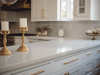 White Cabinets With Golden Candle Holders And Candles