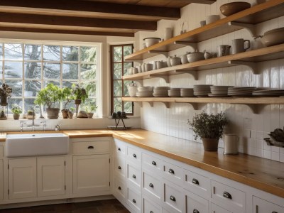 White Cupboards Framed By White Shelves