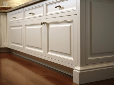 White Cupboards With Wooden Furniture And Hardwood Floors