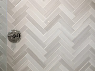 White Herringbone Tiles For A Bathroom In The