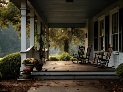 White House With Porch Chairs