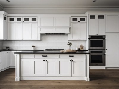 White Kitchen Cabinets In A Modern Style With A Wood Floor