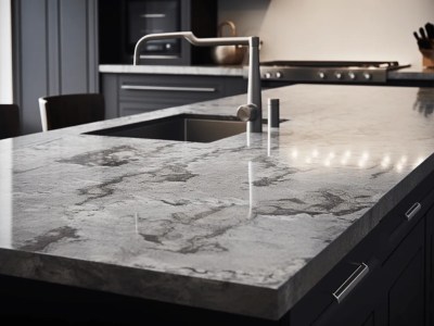 White Kitchen Countertop With Gray Stone