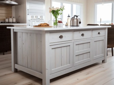 White Kitchen Island On A White Floor