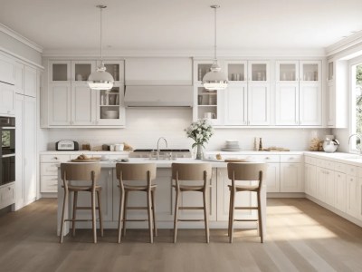 White Kitchen With Four Bar Stools