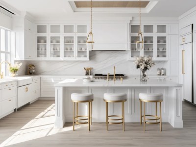 White Kitchen With Gold Accents In A Rich And Elegant Style