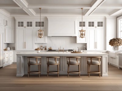 White Kitchen With Gold Bar Stools