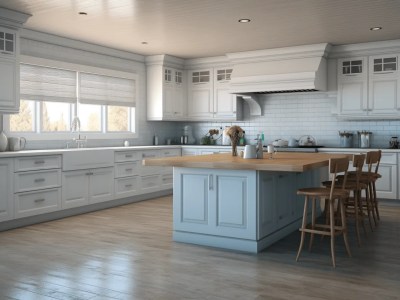 White Kitchen With Light Blue Cabinets