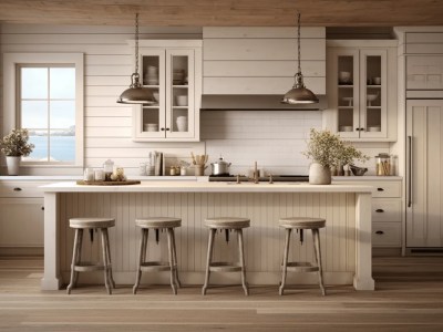 White Kitchen With Stools Around The Island