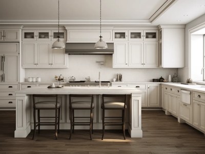 White Kitchen With Stools At The Center