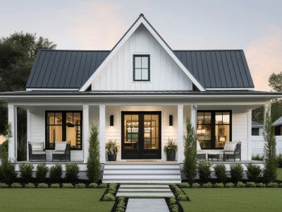 White Modern Farmhouse With Black Porch