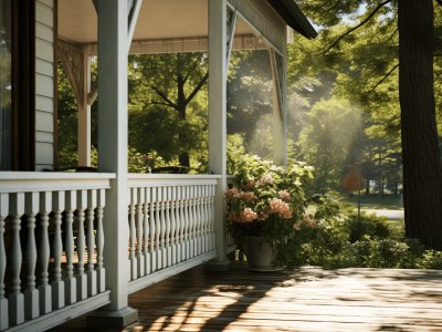 White Porch Railing Near Trees