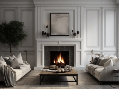 White Sitting Room With A Large Fireplace