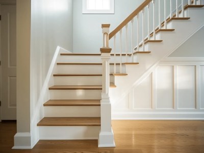 White Staircase With White Baluster Trim