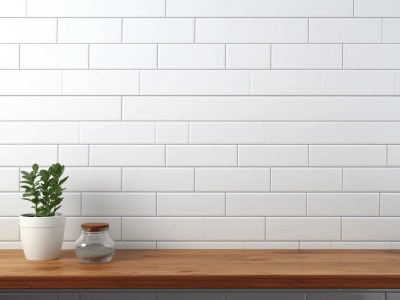 White Tile Countertop With A Plant Pot In Front Of It