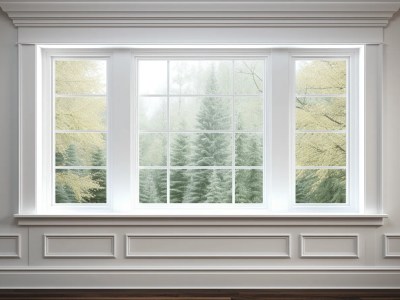 White Windows In Home With Trees In The Window Frame