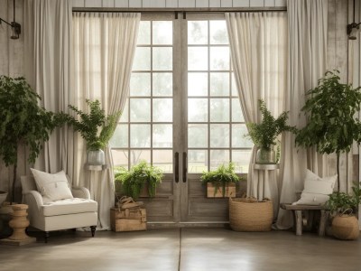 Windows And Plants Are Shown In A Room With The Doors Wide Open