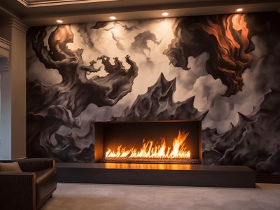 Wolf Mural And Dragon Fireplace In Living Room Painting