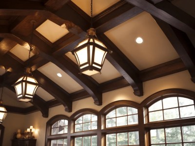 Wood Beams And Tassels On A Wood Ceiling With Windows