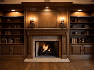 Wood Bookcases In The Fireplace With Fireplace In The Wood Cabinet