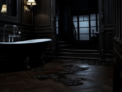 Wooden Bathtub In A Dark