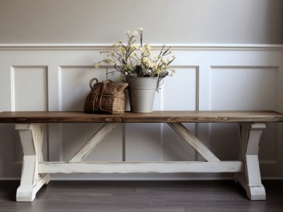 Wooden Bench  Lshaped Farmhouse Style With Natural Stain | White And Wood Bench | Distressed White Farmhouse Bench | Diy Farmhouse Bench