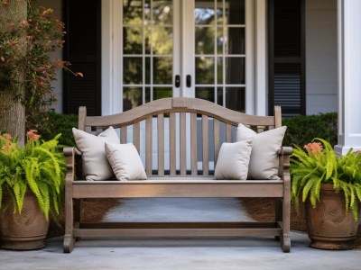 Wooden Bench Sitting Outside