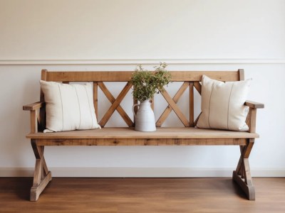 Wooden Bench Sitting With Decorative Pillows