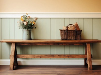 Wooden Bench With Flowers On It On A Hallway