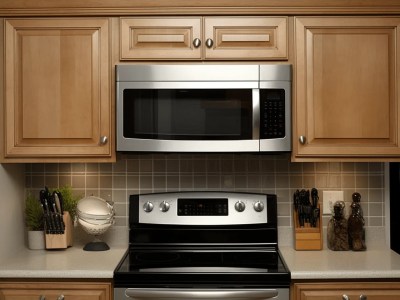 Wooden Cabinets With A Stove In Front